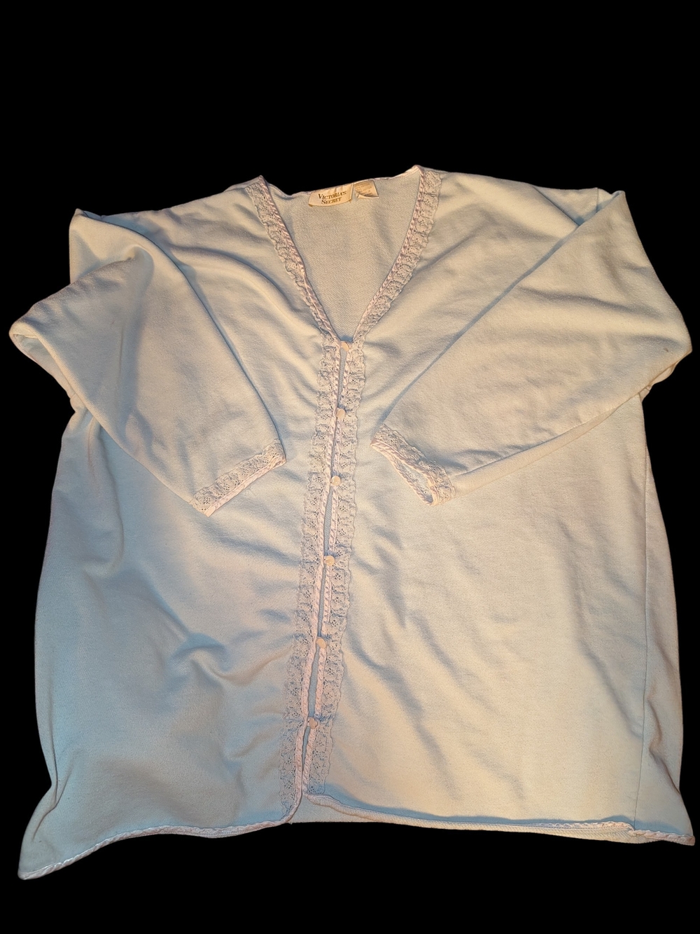 Victoria's Secret Light Blue Button-Front Lace Trim Top